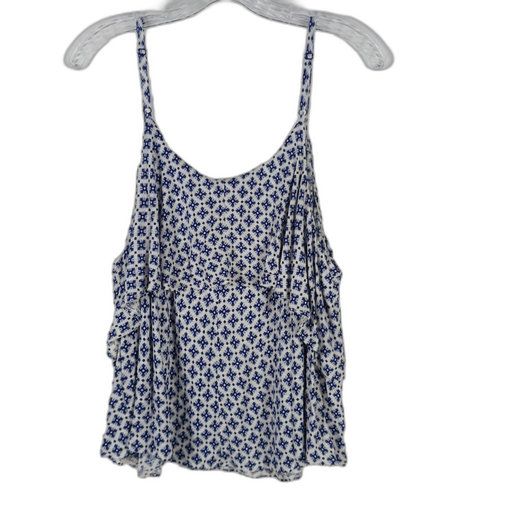 Forever 21 Plus 1X Layered Crop Tank Blue Floral Geometric Pre-owned